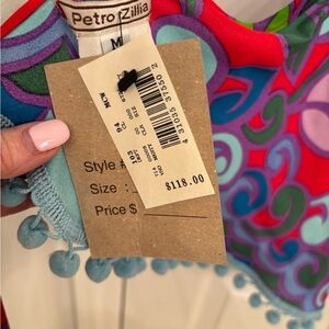 Designer Petro Zillow 100%Silk NWT Hankerchief tie Colorful Floral Women's Top